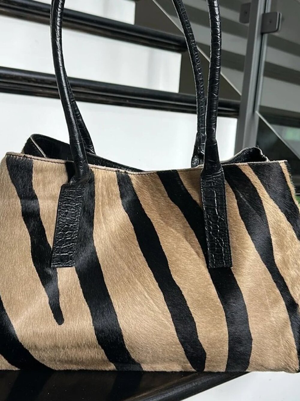 Large Maurizio Taiuti Zebra Print Pony Hair Tote